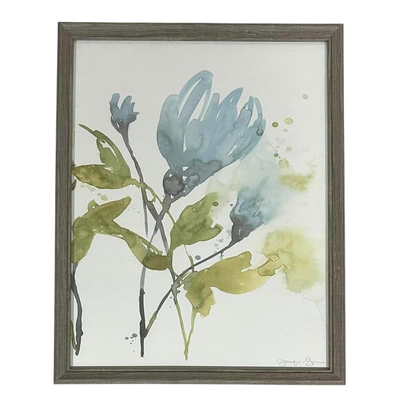 Cerulean Splash II Jennifer Goldberger Blue Flowers Framed Wall Art Print 15x19” - Picture 1 of 7